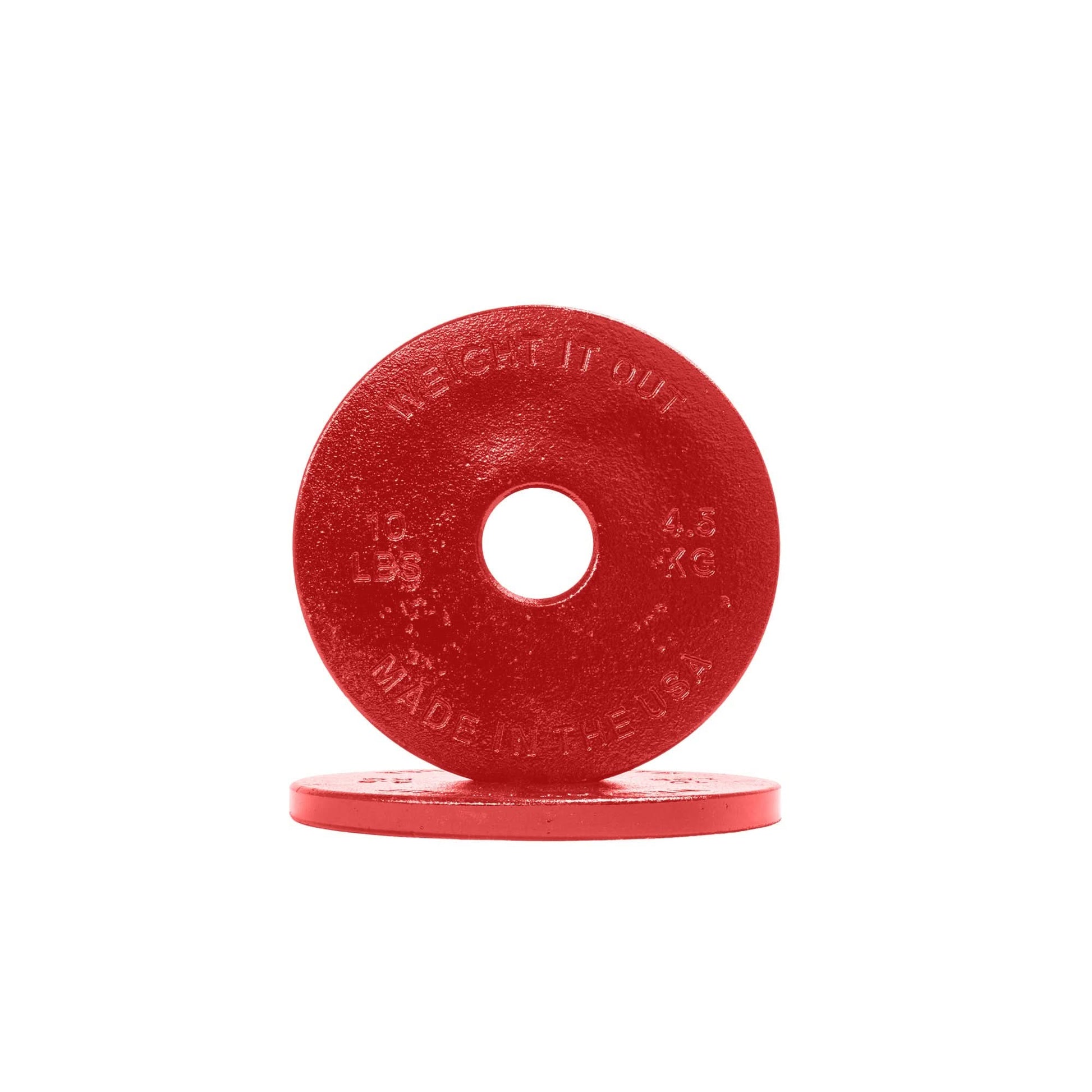 Cast Iron Machined Weight Plate Pairs - front view of 4.5 kg (red finish)