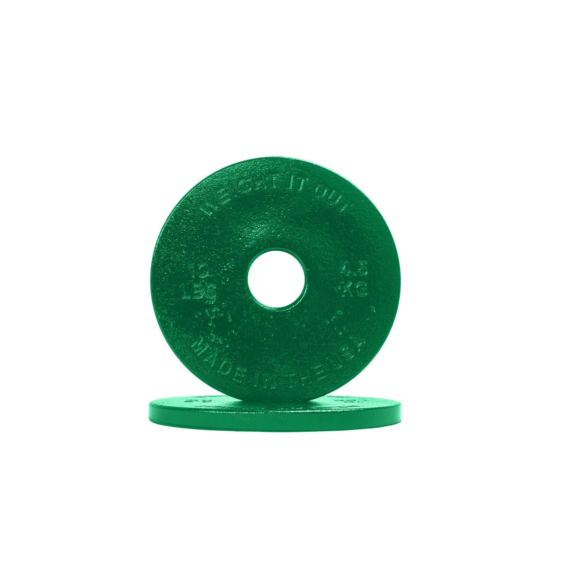 Cast Iron Machined Weight Plate Pairs - front view of 4.5 kg (green finish)