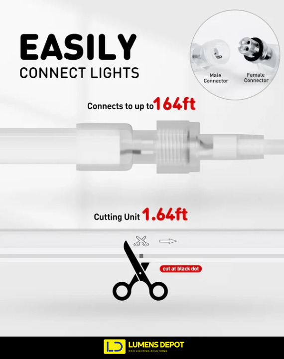 110V-120V Cool White (6000K) Neon LED Rope Light - 8mmX16mm,Commercial Grade, IP65, 189 LM/M -Cuttable, dimmable - Plug and Play and Hardwired