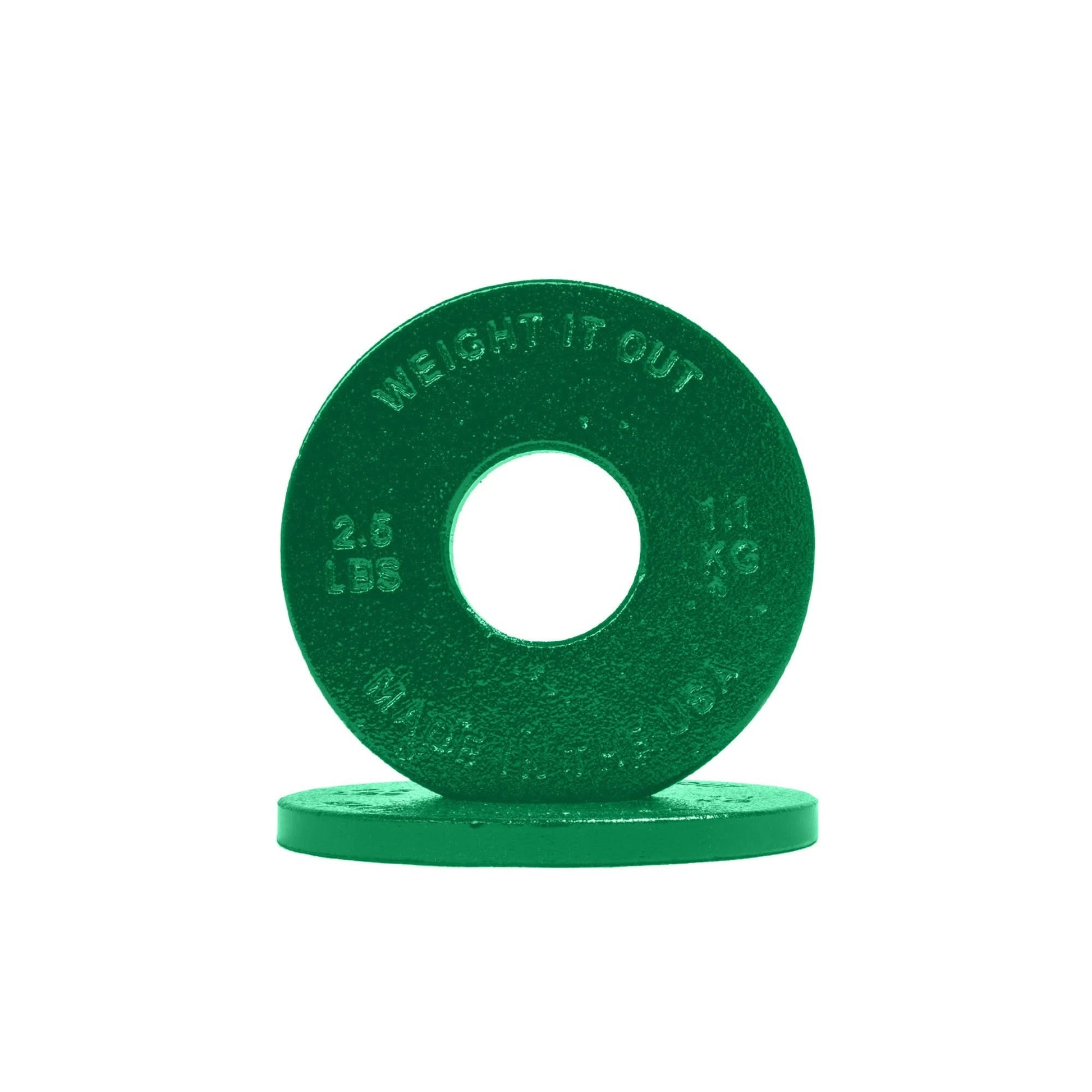 Cast Iron Machined Weight Plate Pairs - front view of 1.1 kg (green finish)