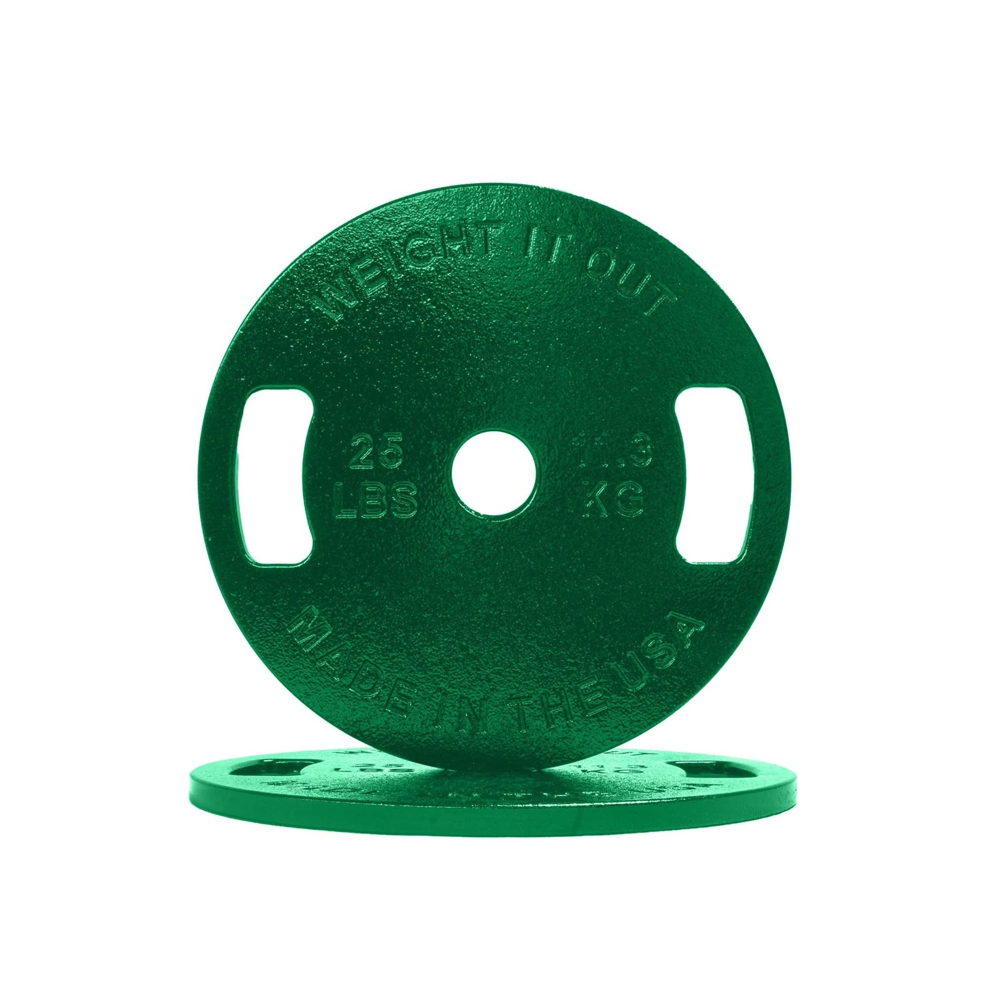 Cast Iron Machined Weight Plate Pairs - front view of 11.3 kg (green finish)