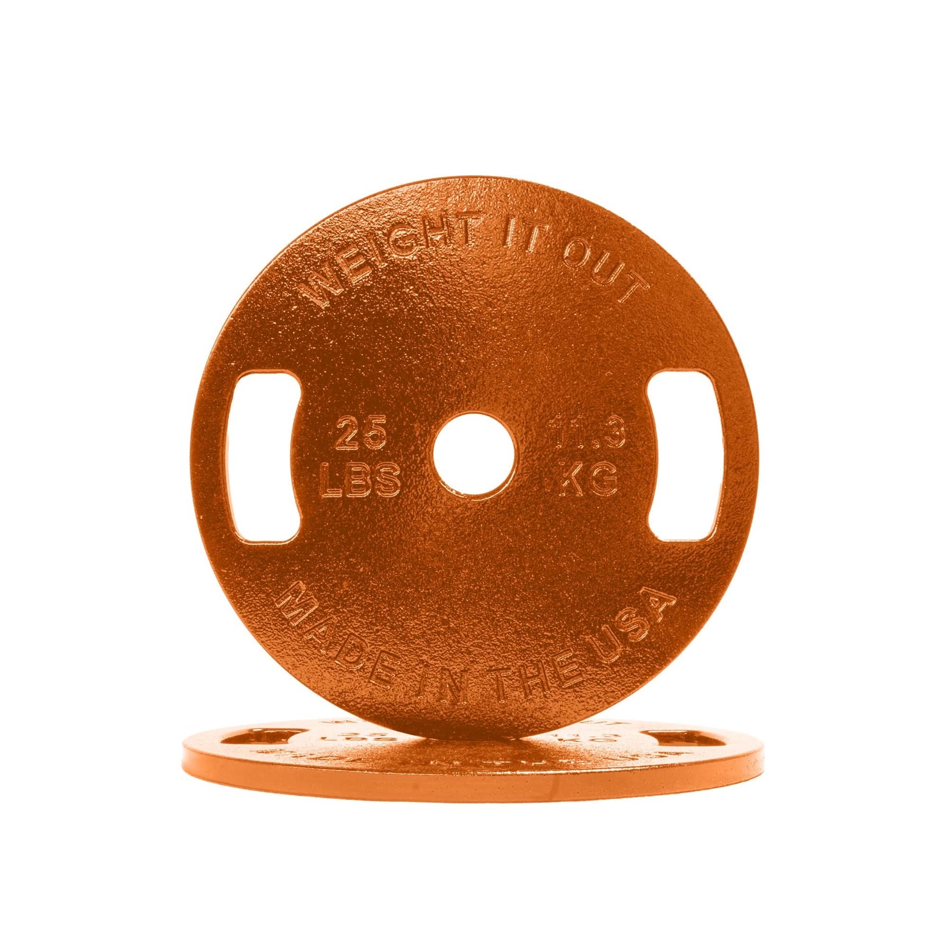 Cast Iron Machined Weight Plate Pairs - front view of 11.3 kg (orange finish)