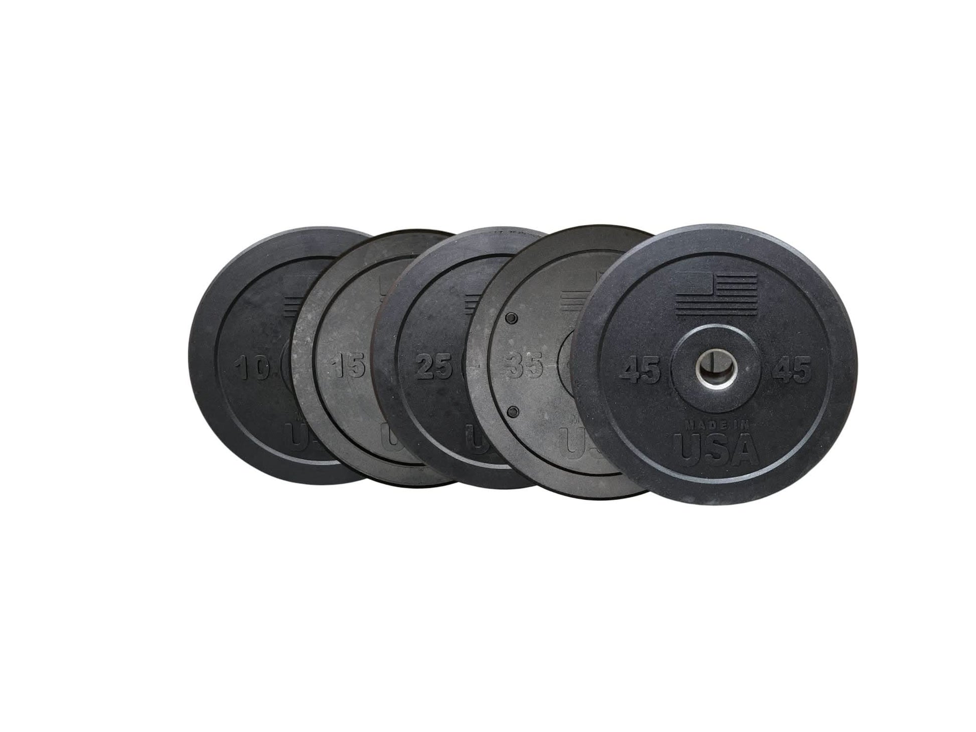 USA Bumper Plate Set - front view (260 lbs)
