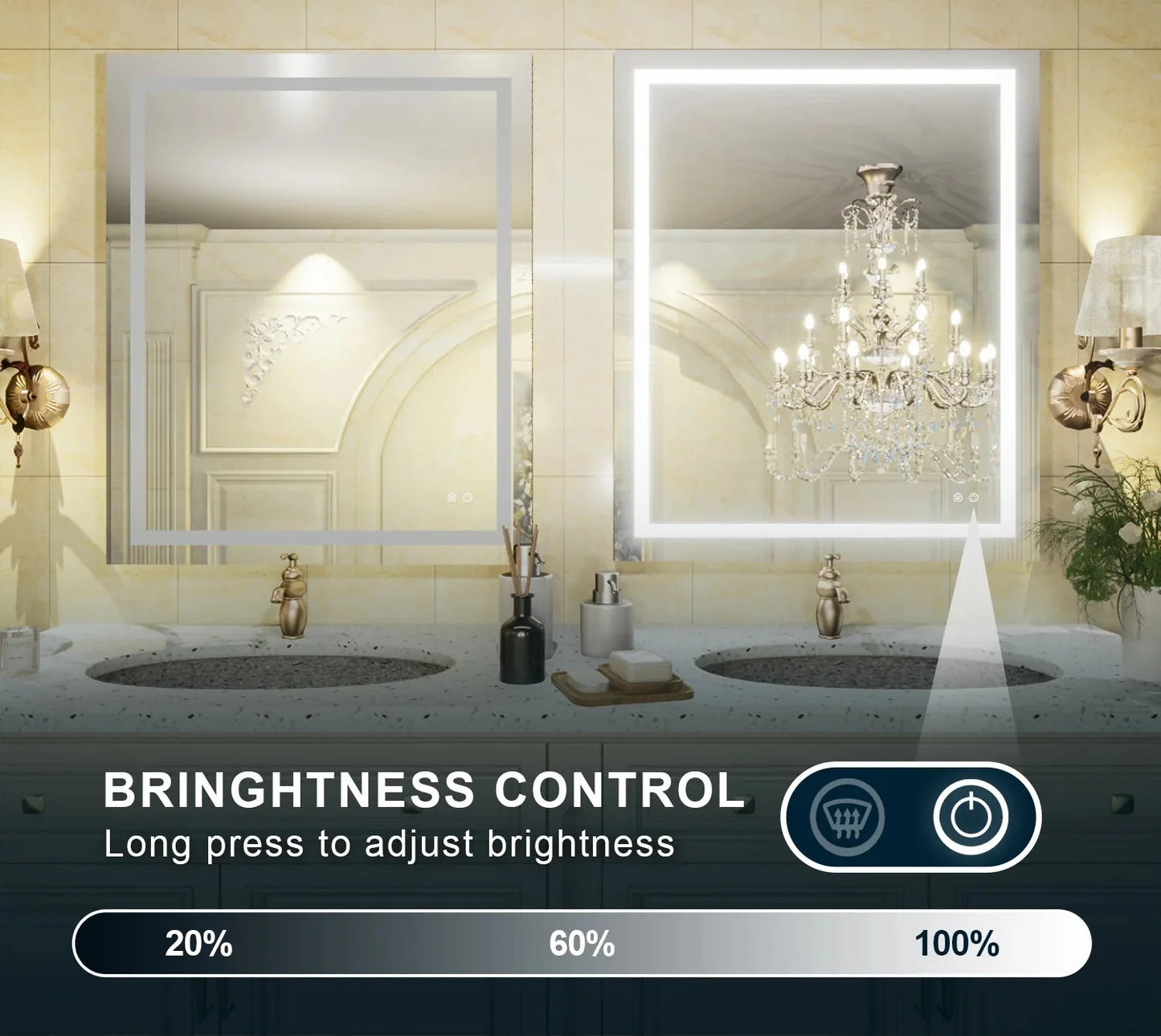 LED Bathroom Mirror – Front Lighting, 48x36 Inches, 35W, 1,250 Lumens – Single Light Strip - Dimmable - Anti-Fog