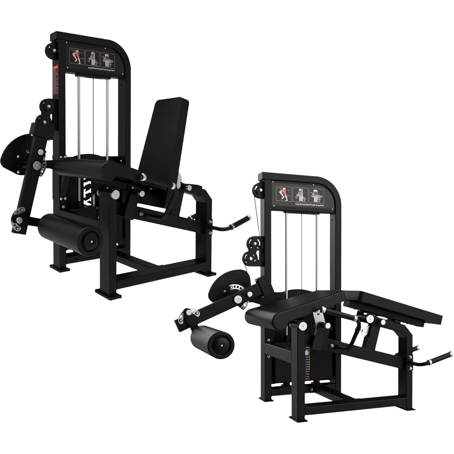 SFE Commercial Leg Extension Prone Leg Curl Combo w/250lb Weight Stack - perspective view of duo layout with multiple adjustments