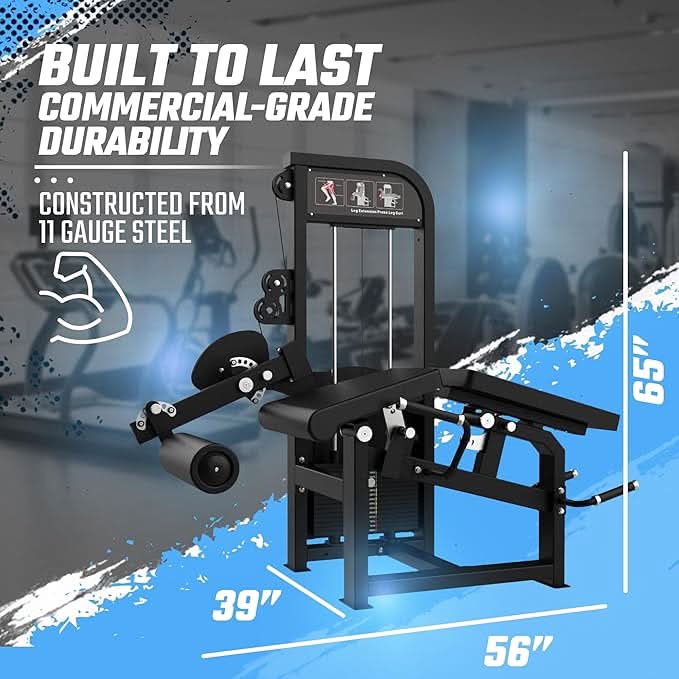 SFE Commercial Leg Extension Prone Leg Curl Combo w/250lb Weight Stack - perspective view with dimensions displayed