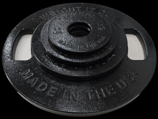 Cast Iron Machined Weight Plate Sets - top view with different weights stacked (black finish)