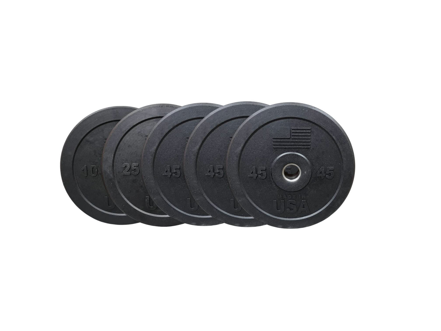 USA Bumper Plate Set - front view (230 lbs)