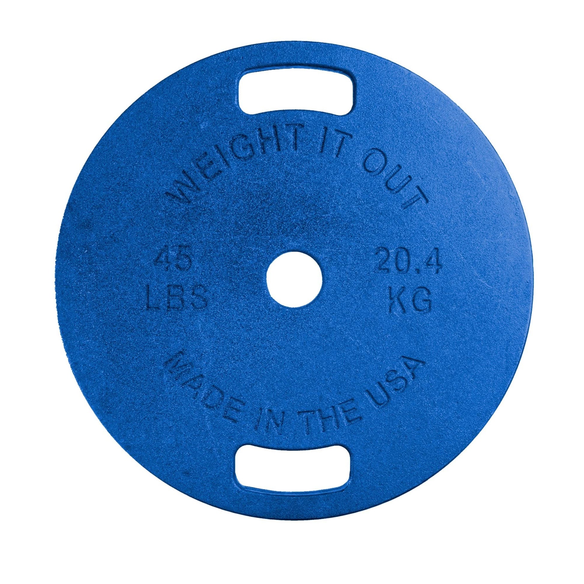 Cast Iron Machined Weight Plate Pairs - front view of 20.4 kg (blue finish)