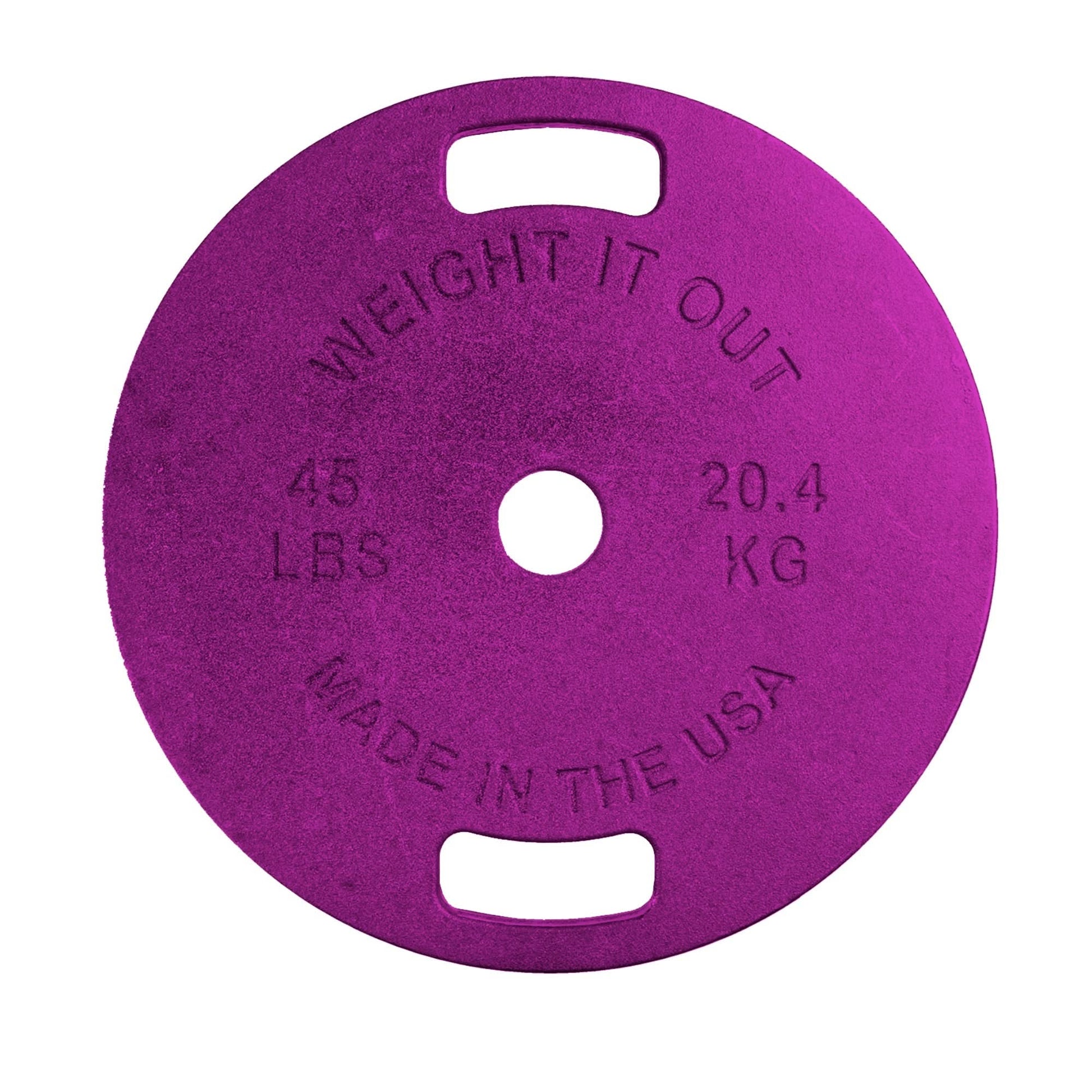 Cast Iron Machined Weight Plate Pairs - front view of 20.4 kg (purple finish)