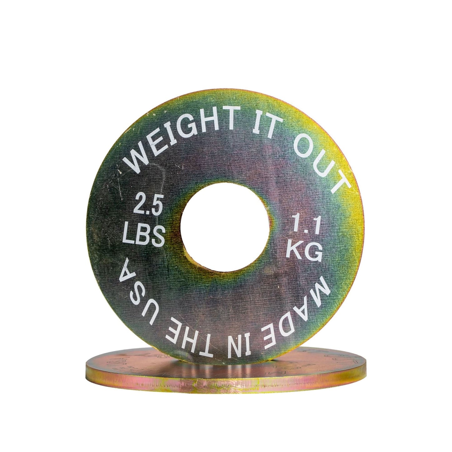 Cast Iron Machined 45lb And Calibrated Solid Steel Weight Plate Sets - front view (2.5 lbs, gold finish)