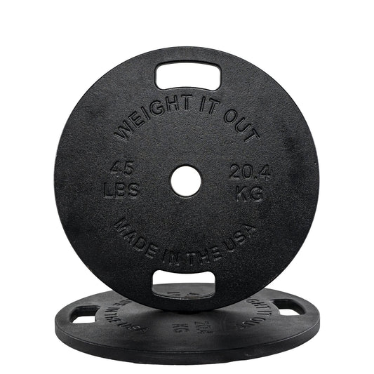 Cast Iron Machined Weight Plate Pairs - front view 45 lbs (black finish)