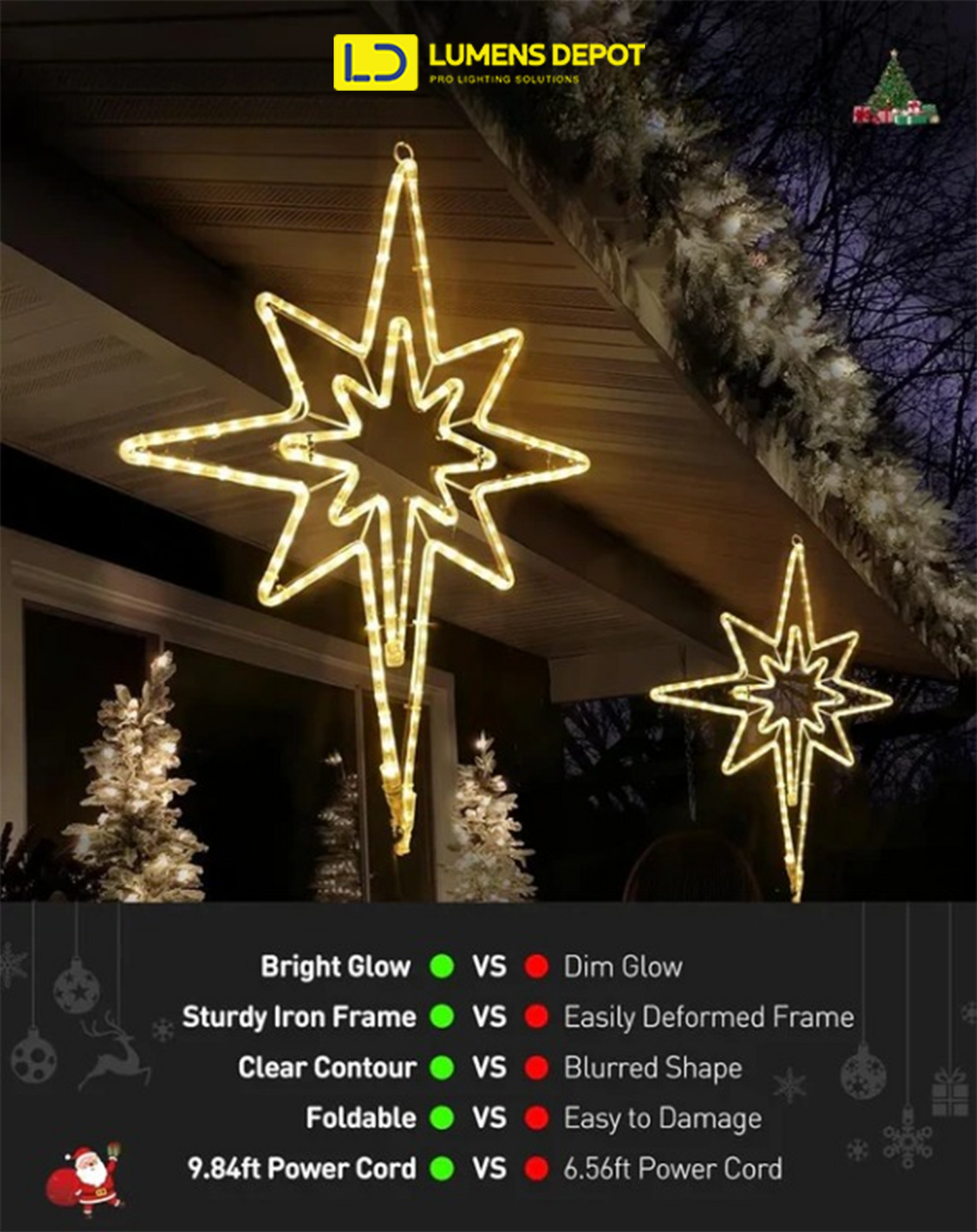 Large Star of Bethlehem Christmas Light – Warm White Plug-In Motif