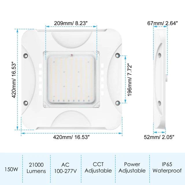 LED Canopy Light - Built-in Photocell, Adjustable 60W/48W/36W and CCT 4500K/5000K/5700K, 21,000 Lumens, 100-277 VAC