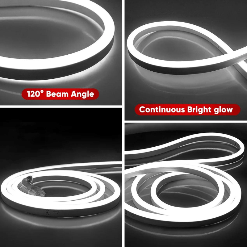 110-120V Cool White LED Neon Rope Light -6300K-8mm x 16mm-6.5W/Meter and 226LM/W -Dimmable, Flexible, IP65 Waterproof, Cuttable for Home & Commercial Use