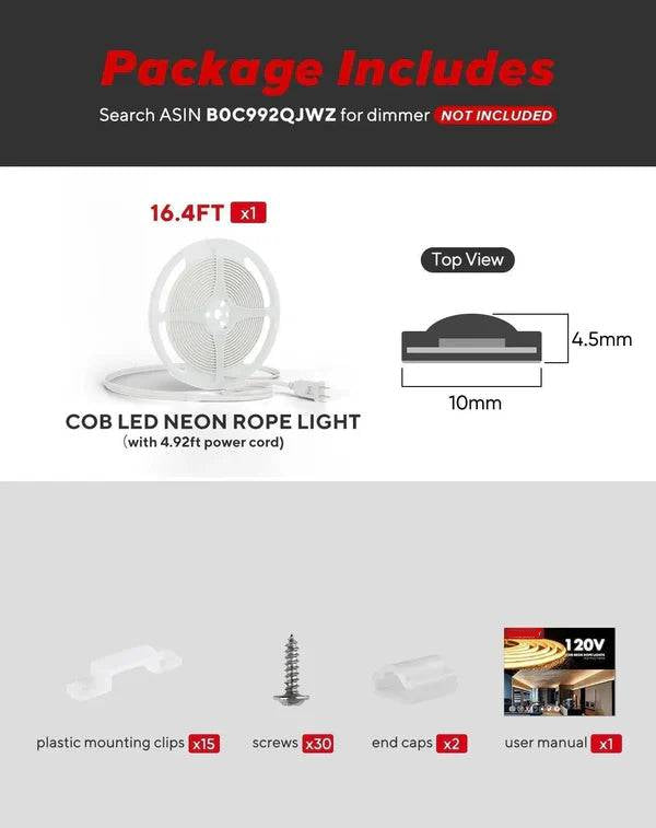 110-120V Blue COB Peel and Stick Tape Light (10mmx4.5mm),800Lm/W, IP65, Cuttable, dimmable, flicker-free - Plug and Play and hardwired