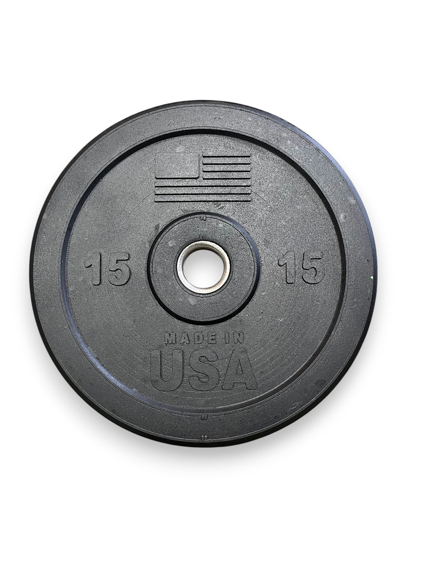 USA Bumper Plate Set - top view (15 lbs)