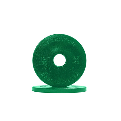 Cast Iron Machined Weight Plate Pairs - front view of 4.5 kg (green finish)