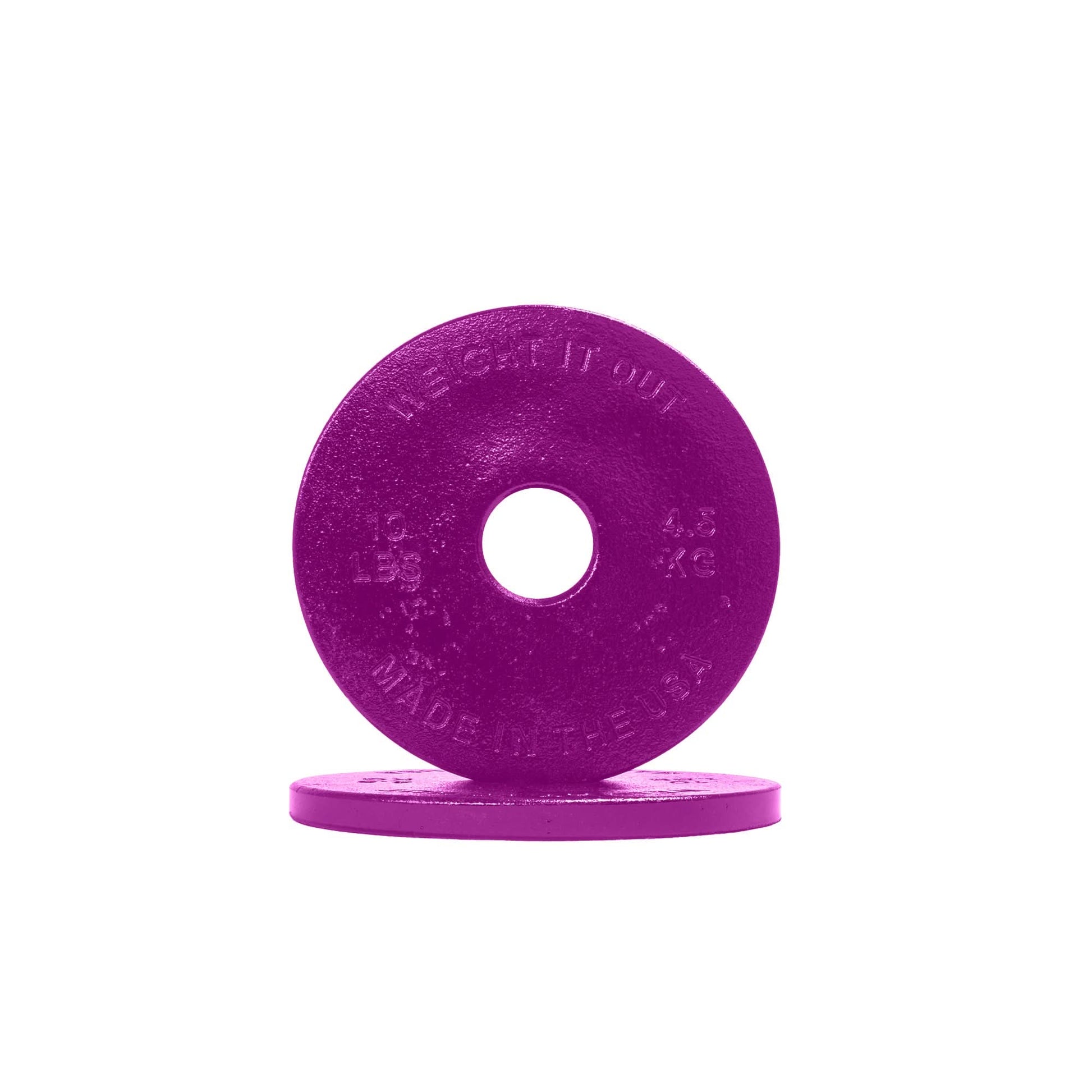 Cast Iron Machined Weight Plate Pairs - front view of 4.5 kg (purple finish)