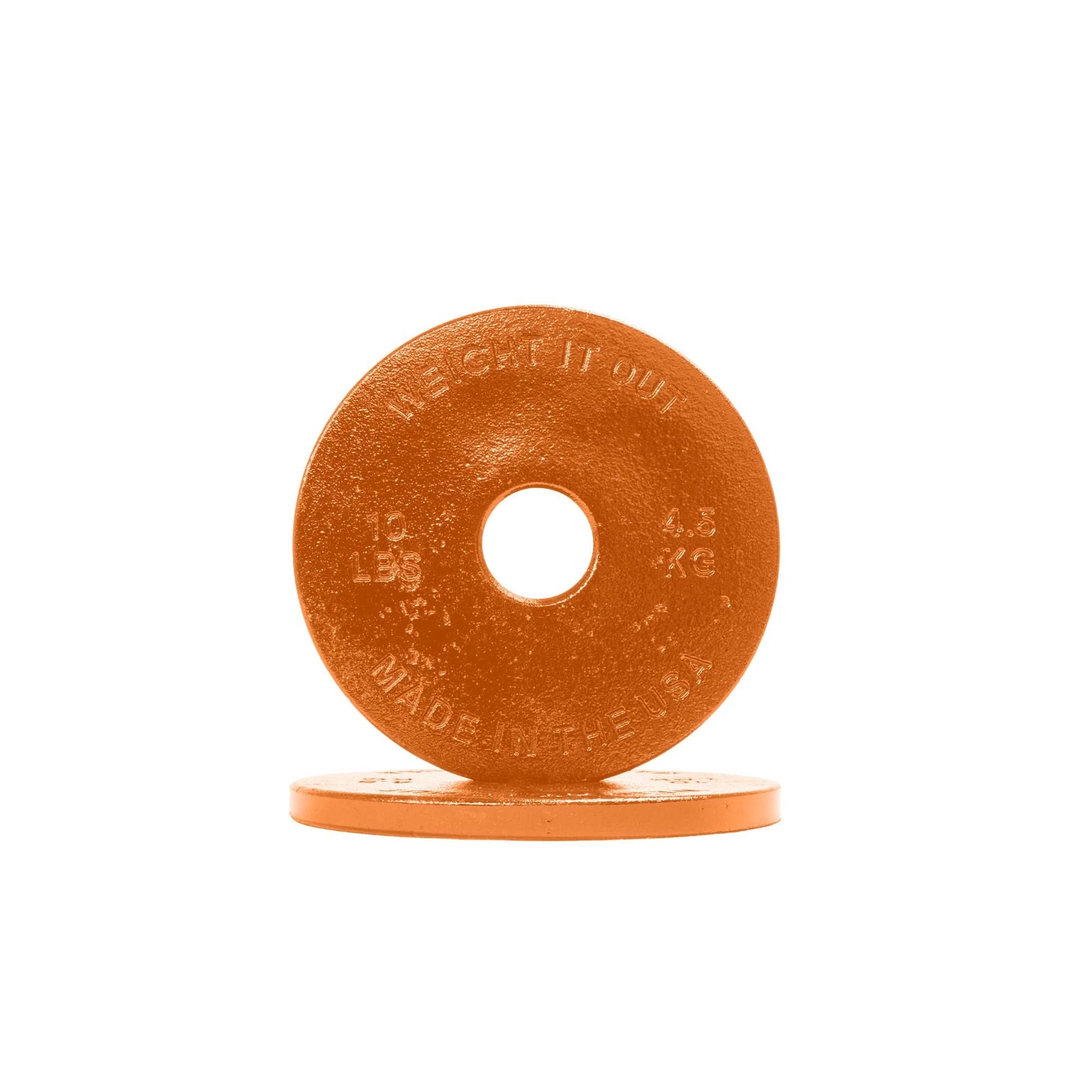 Cast Iron Machined Weight Plate Pairs - front view of 4.5 kg (orange finish)
