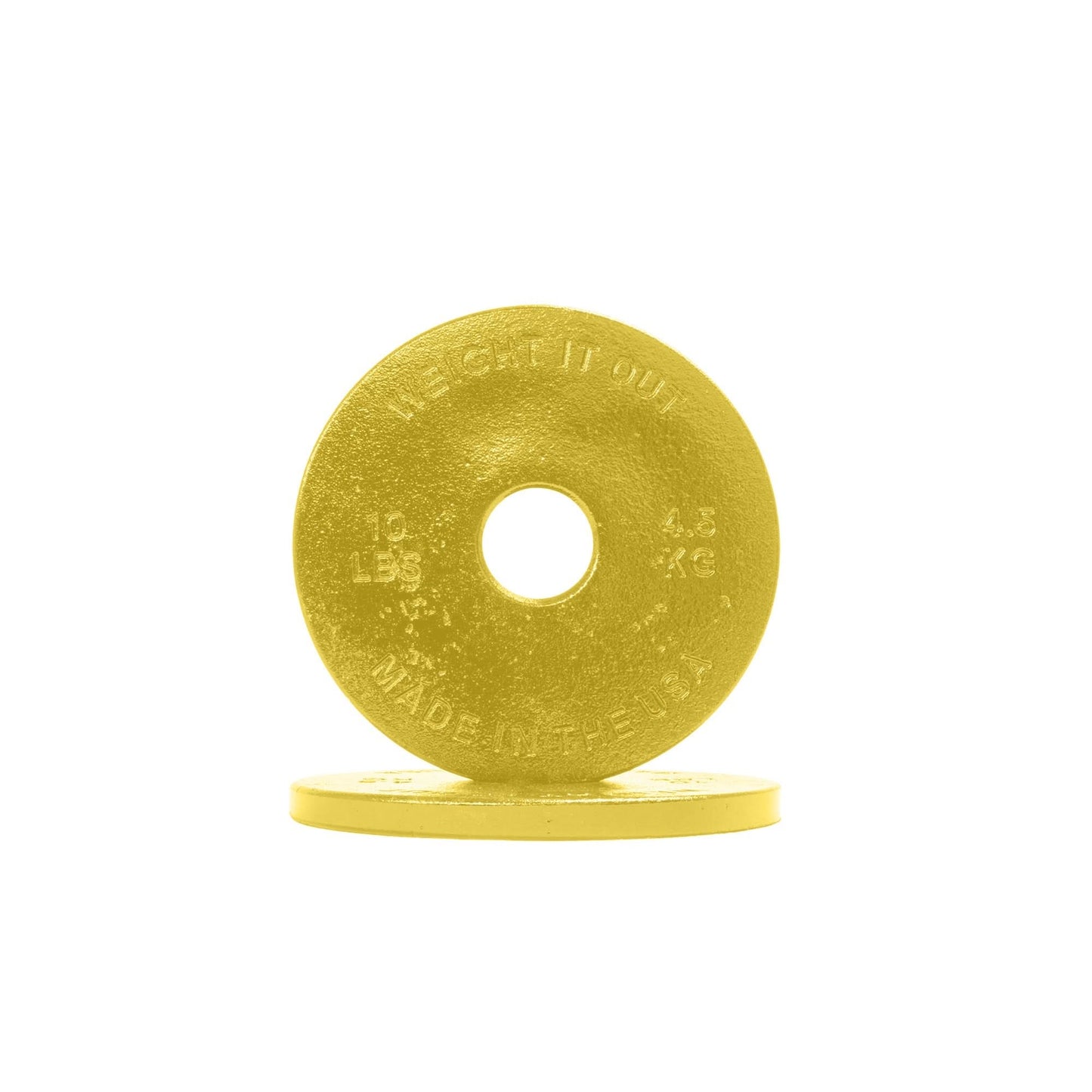 Cast Iron Machined Weight Plate Pairs - front view of 4.5 kg (yellow finish)