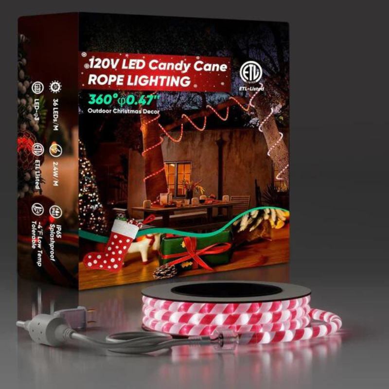 110V Candy Cane Christmas Rope Light - 11000K Cool White