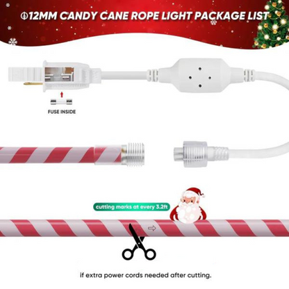 110-120V Candy Cane Rope Light(8mmx12mm) - 2800K Warm White, 360° Illumination, IP65, Cold-Resistant to -4℉, Connectable, Cuttable, Plug and play  ETL Listed