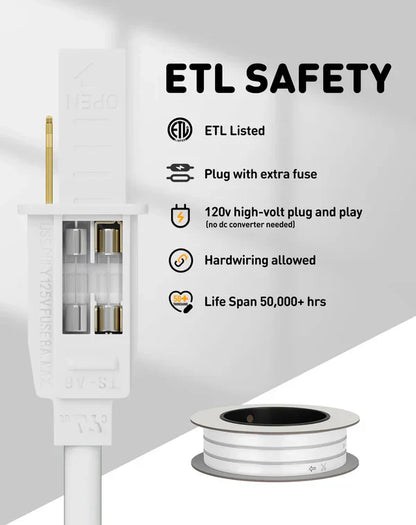 110V-120V Cool White (6000K) Neon LED Rope Light - 8mmX16mm,Commercial Grade, IP65, 189 LM/M -Cuttable, dimmable - Plug and Play and Hardwired