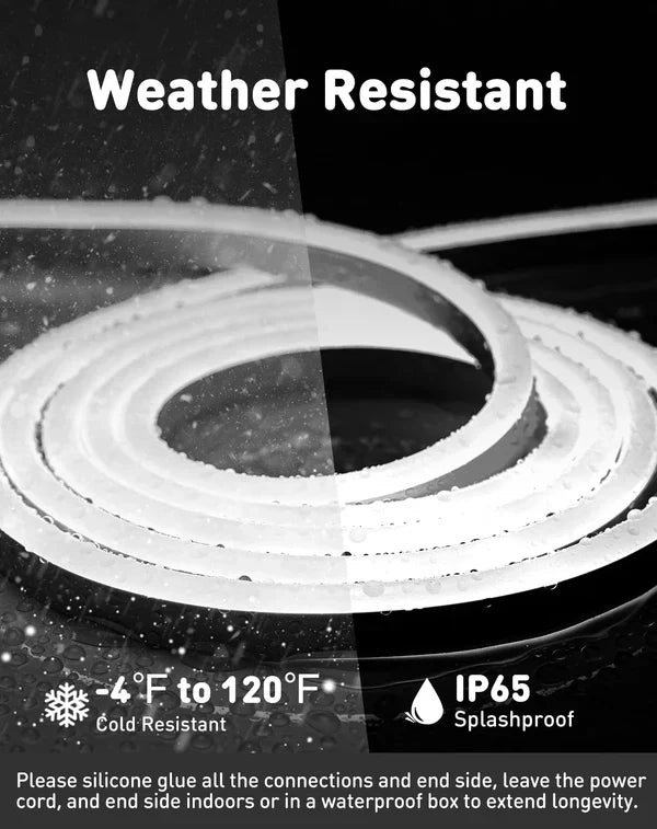 110V-120V Cool White (6000K) Neon LED Rope Light - 8mmX16mm,Commercial Grade, IP65, 189 LM/M -Cuttable, dimmable - Plug and Play and Hardwired