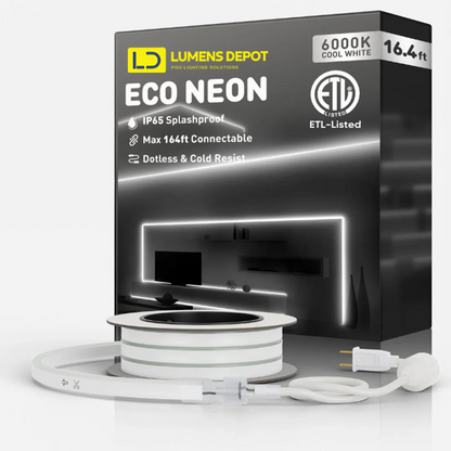 110V-120V Cool White (6000K) Neon LED Rope Light - 8mmX16mm,Commercial Grade, IP65, 189 LM/M -Cuttable, dimmable - Plug and Play and Hardwired