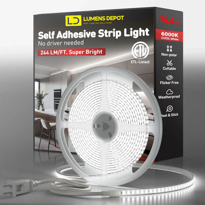 110V COB LED Strip Light with Adhesive Backing, Cool White 6000K
