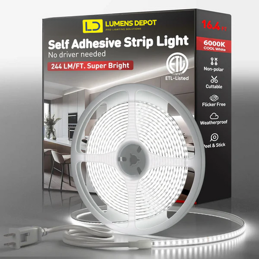 110V COB LED Strip Light with Adhesive Backing, Cool White 6000K