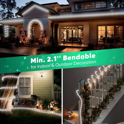 110V Candy Cane Christmas Rope Light White Red Green 11000K