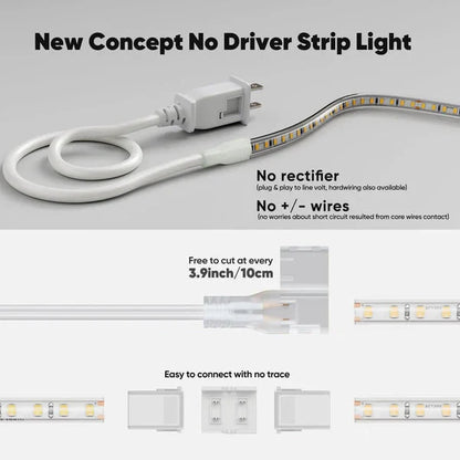 110V COB LED Strip Light with Adhesive Backing, Cool White 6000K