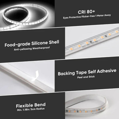 110V COB LED Strip Light with Adhesive Backing, Cool White 6000K