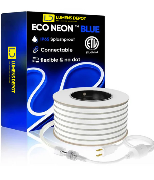 110V-120V Blue Neon LED Rope Light - 8mmX16mm,Commercial Grade, IP65, 6 Watts/M -Cuttable, dimmable, could be hardwired ETL Listed- Plug and Play