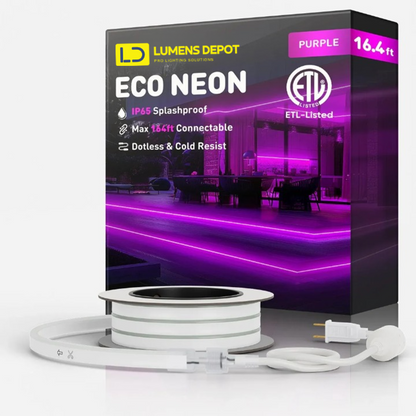 110V-120V Purple Neon LED Rope Light - 8mmX16mm,Commercial Grade, IP65, 6 Watts/M -Cuttable, dimmable, could be hardwired ETL Listed- Plug and Play