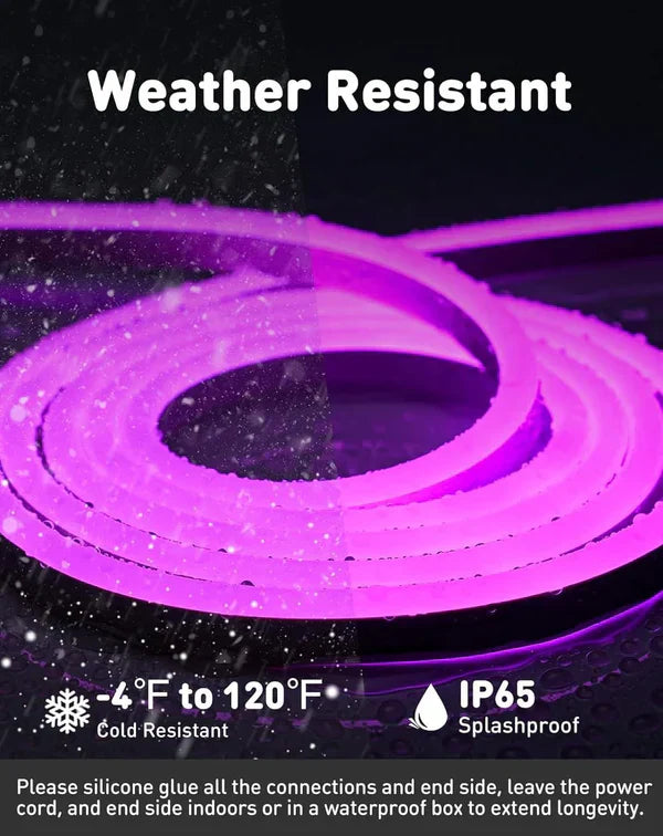 110V-120V Purple Neon LED Rope Light - 8mmX16mm,Commercial Grade, IP65, 6 Watts/M -Cuttable, dimmable, could be hardwired ETL Listed- Plug and Play