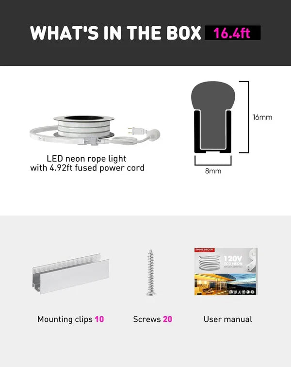 110V-120V Purple Neon LED Rope Light - 8mmX16mm,Commercial Grade, IP65, 6 Watts/M -Cuttable, dimmable, could be hardwired ETL Listed- Plug and Play