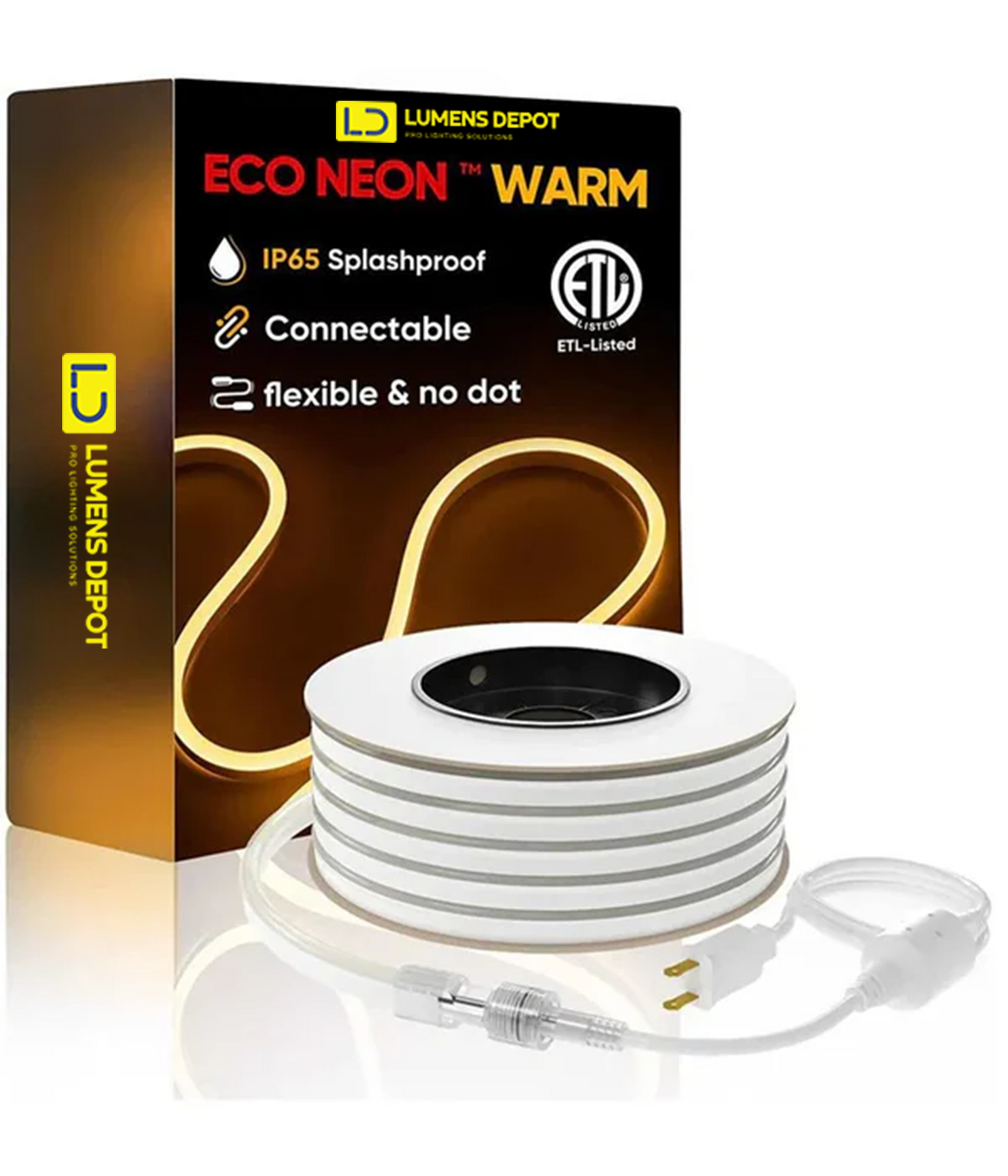 110V-120V Warm White (2600K)Neon LED Rope Light - 8mmX16mm,Commercial Grade, IP65, 189 LM/M -Cuttable, dimmable - Plug and Play And Hardwired