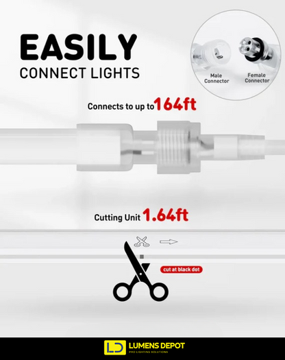 110V-120V Cool White (6000K) Neon LED Rope Light - 8mmX16mm,Commercial Grade, IP65, 189 LM/M -Cuttable, dimmable - Plug and Play and Hardwired