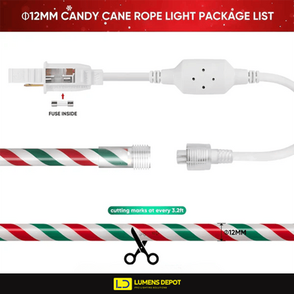 110V Candy Cane Christmas Rope Light White Red Green 11000K