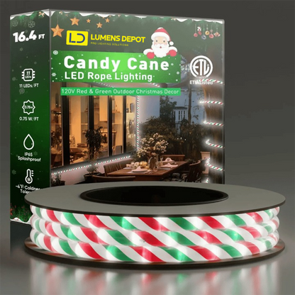 110V Candy Cane Christmas Rope Light White Red Green 11000K