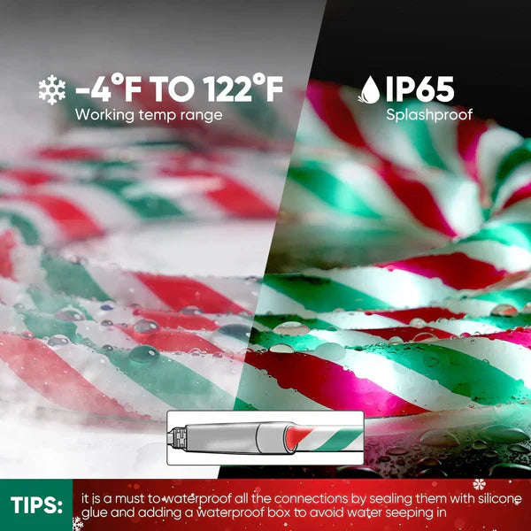 110V Candy Cane Christmas Rope Light White Red Green 11000K