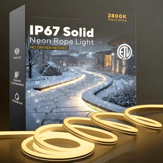120V, 2800K, IP67 Waterproof Flexible Warm Outdoor Neon Rope Light Cold Resistant (-40℉)