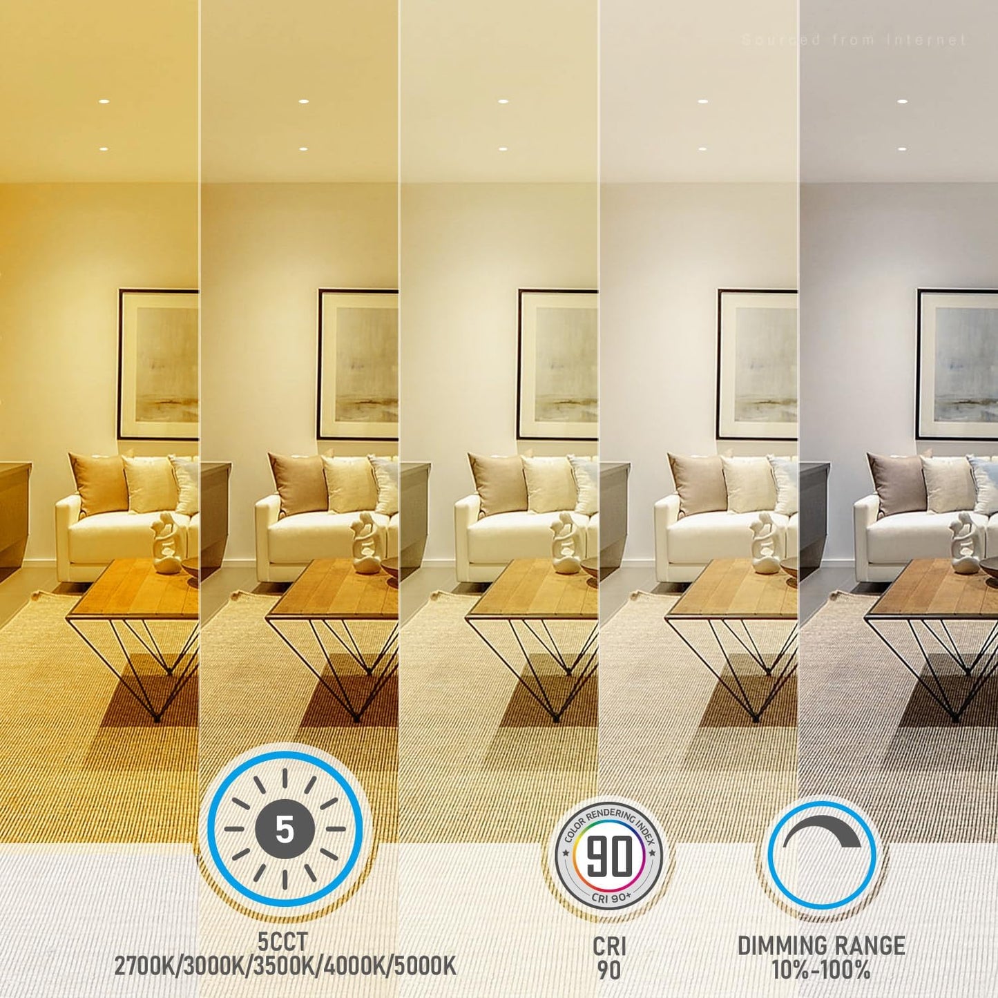 1 Inch LED Recessed Light, 9W, Selectable CCT, 600 Lumens, 120 VAC