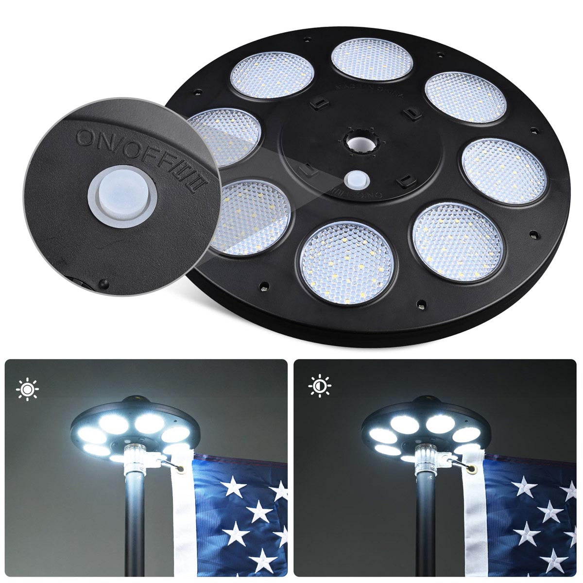 Yescom Solar Flagpole Light Topper Hole 11/16" 136LED