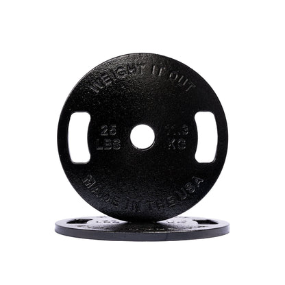 Cast Iron Machined Weight Plate Pairs - front view 25 lbs (black finish)