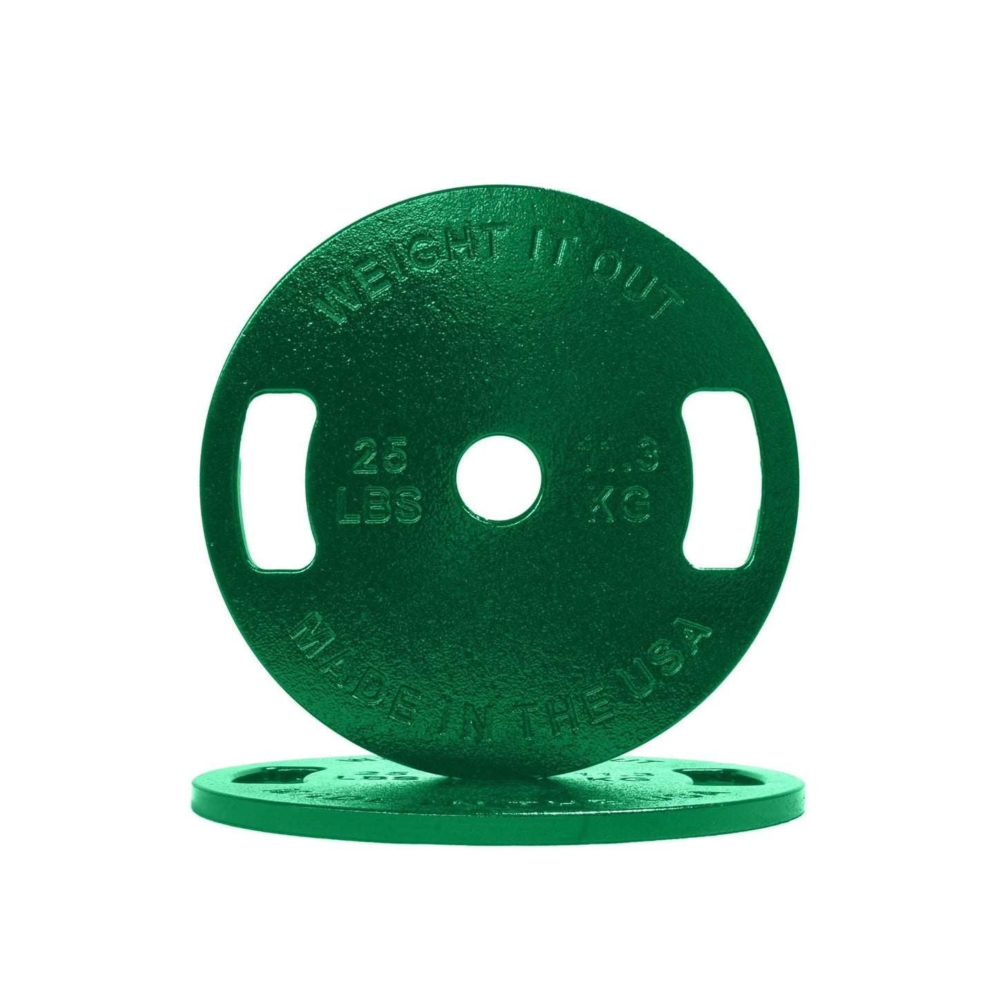 Cast Iron Machined Weight Plate Pairs - front view of 11.3 kg (green finish)
