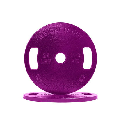 Cast Iron Machined Weight Plate Pairs - front view of 11.3 kg (purple finish)